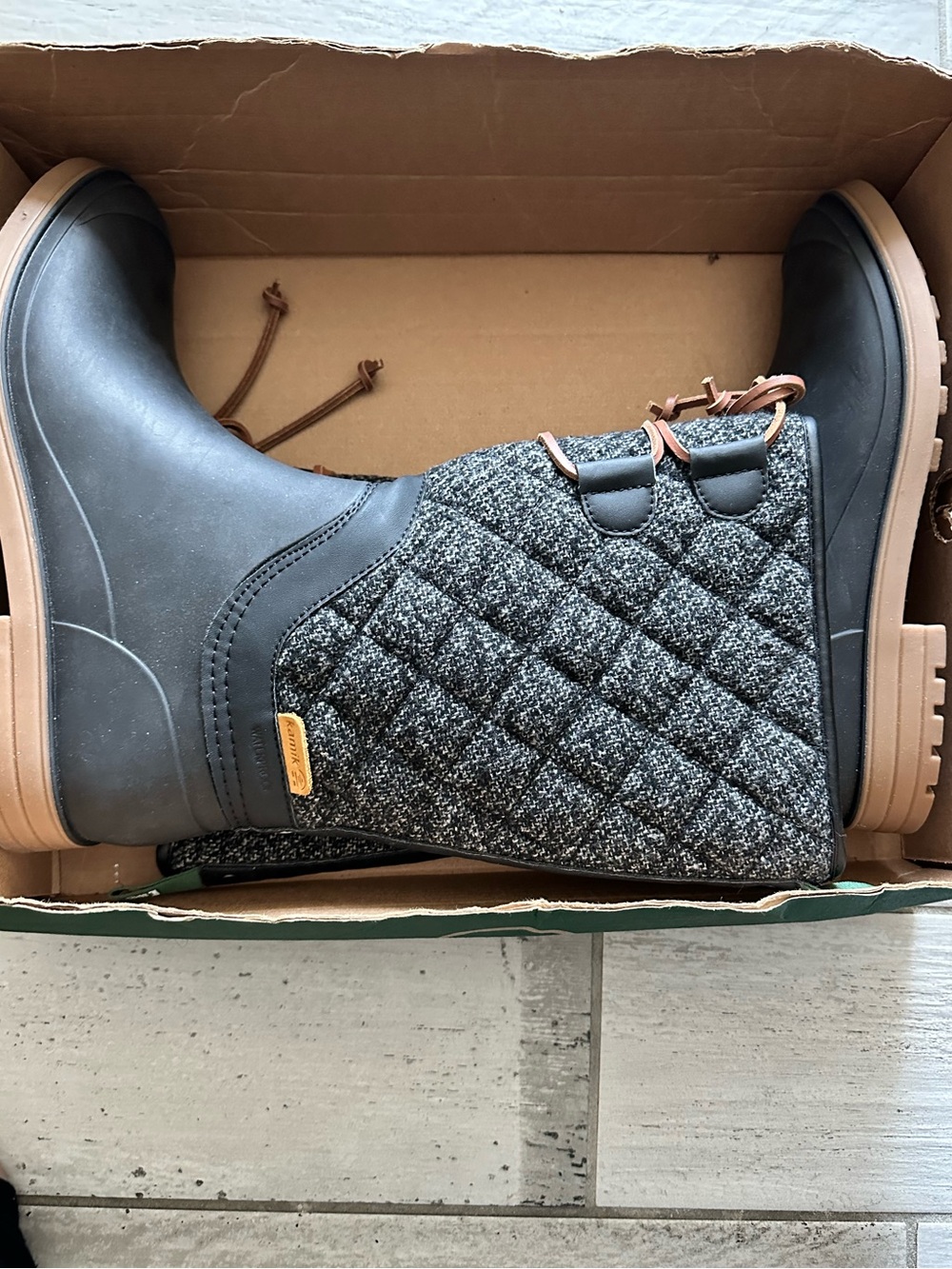 Kamik Quilted Waterproof Ankle Boots - Black and Tan